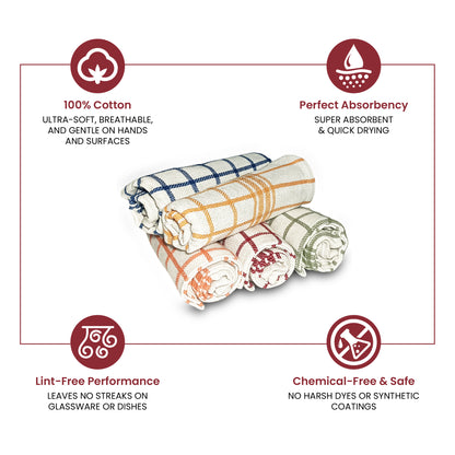 Fuller Earth Kitchen Tea Towels Set of 5-100% Cotton