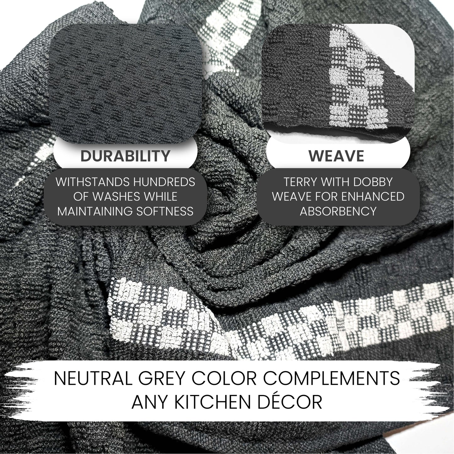 Fuller Earth -Kitchen Tea Towels 100% Cotton -Terry tea towel Quick-Drying, Super Absorbent Lint-Free -Kitchen Towels, Hand Towels Dish Cloths (60x40cm, Set of 5)